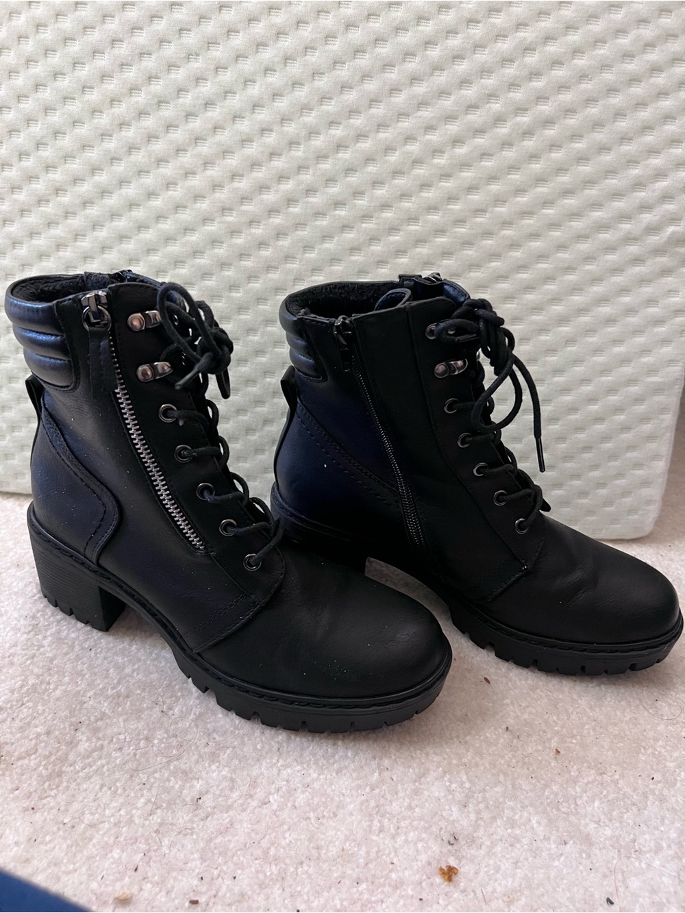 Women's Black Lace-Up Combat Boots with Side Zip